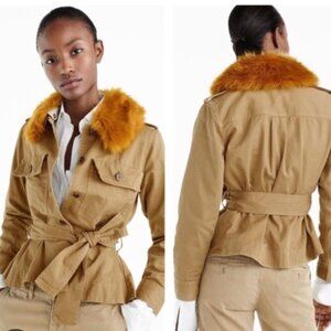 J. Crew Faux Fur Collar Belted Field Jacket - XL Product Description